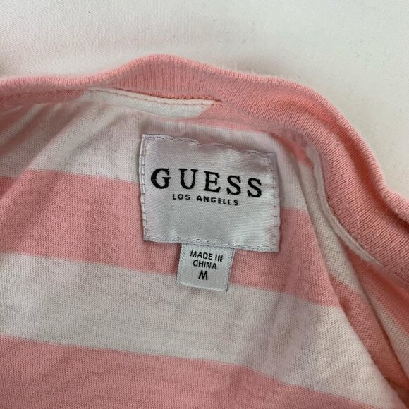 GUESS Los Angeles Men’s Medium Pink Striped Shirt. Nice GUESS puff print - Picture 2 of 3